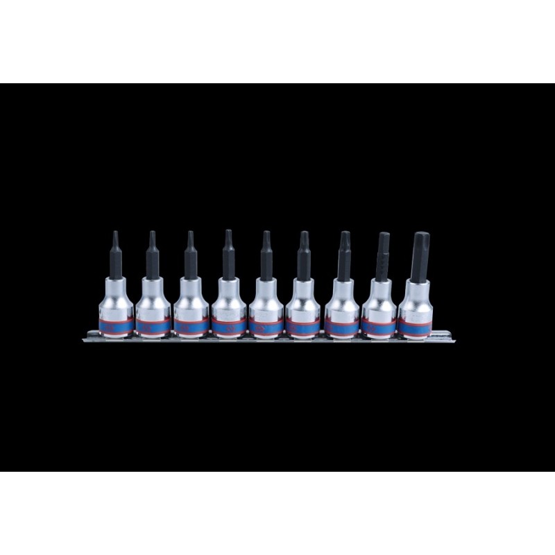 Kpl nasadek z końcówką torx 1/2 9 cz długie t20-t60 chrom zest na szynie