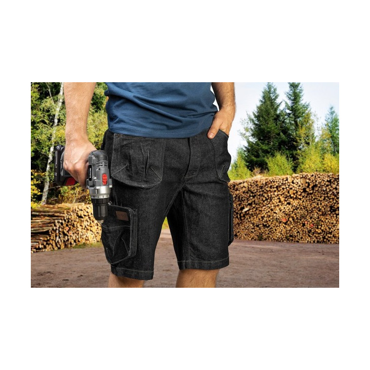 KRÓTKIE SPODENKI ROBOCZE DENIM, CZARNE, ROZMIAR XL