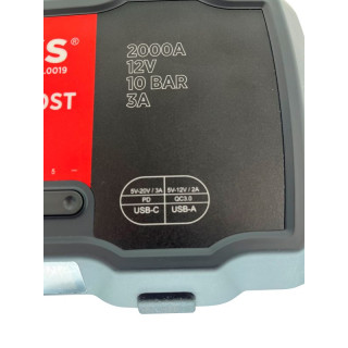 BOOSTER, URZĄDZENIE ROZRUCHOWE Z KOMPRESOREM, 12V-1000/2000 A - 10 BAR - 55,5 WH