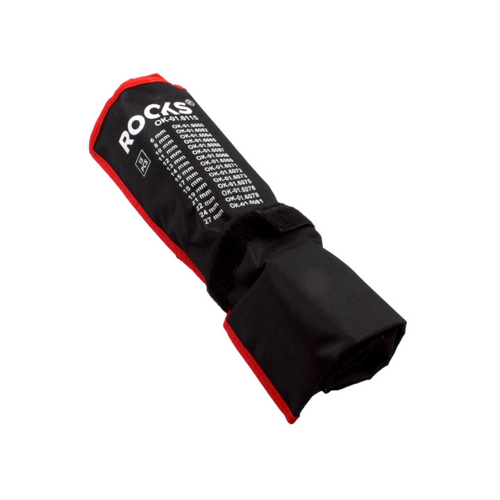 ZESTAW KLUCZY PŁASKO-OCZKOWYCH 15 CZ:6, 8, 10, 11, 12, 13, 14, 15, 17, 18, 19, 22, 21, 24, 27, W ETUI