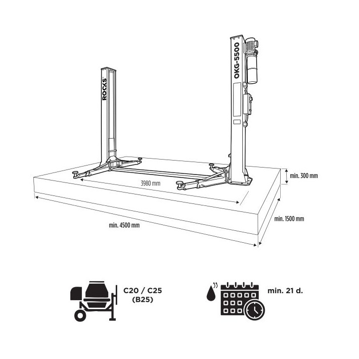 PODNOŚNIK DWUKOLUMNOWY 5,5T ELEKTROHYDRAULICZNY ROOKS OKG-5500