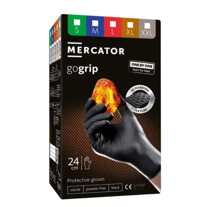 RĘKAWICE NITRYLOWE BEZPUDROWE GOGRIP CZARNE BLACK ONE BY ONE (OP 100 SZT) ROZM. XL