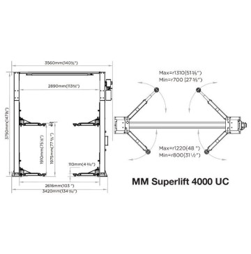 Mm superlift 4000uc - podnośnik 2-kolumnowy łączony górą o udźwigu 4000kg