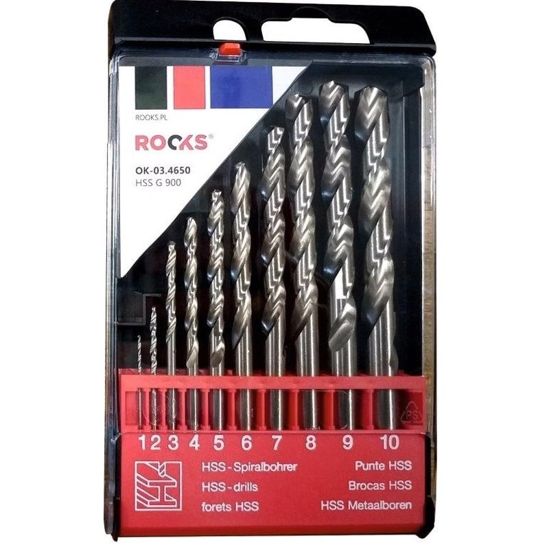 Wiertła do metalu pro hss g 900 n/mm2 kpl 10 cz 1/2/3/4/5/6/7/8/9/10 mm din 338