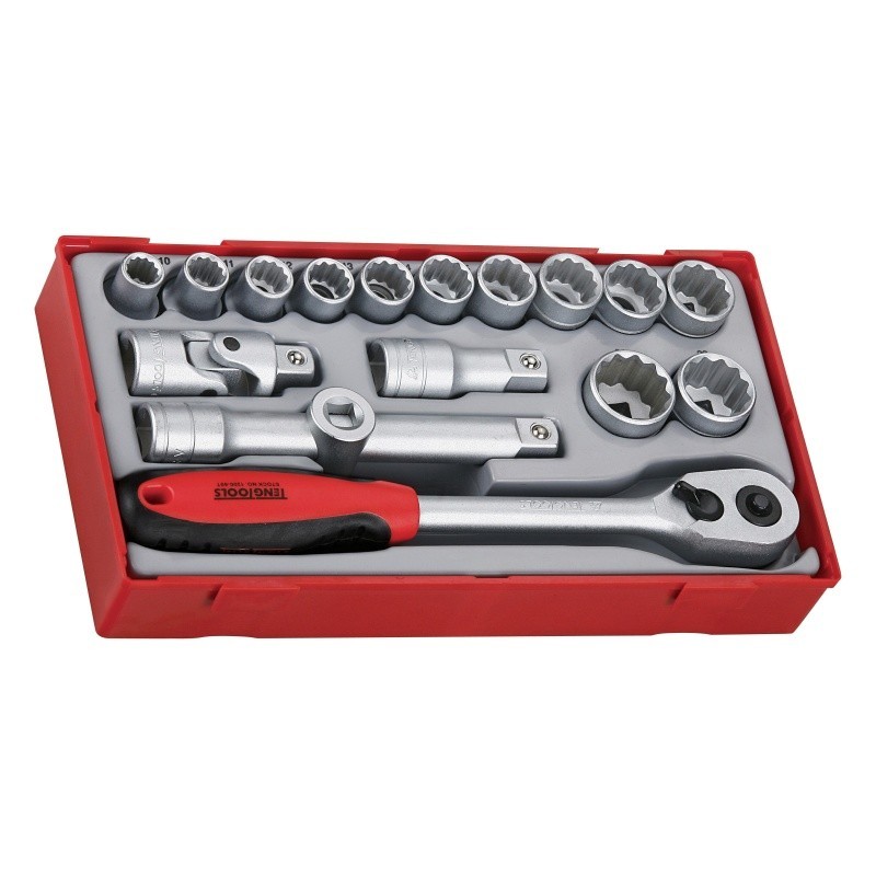Zest kluczy nasadowych z chwytem   teng tools tt1218