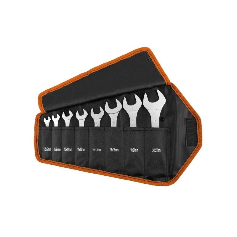 Klucze płaskie dwustronne super cienkie 55 x 27 mm zestaw 8 szt materiałowe etui