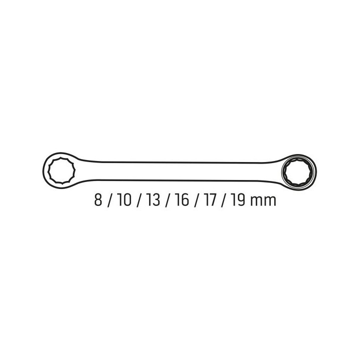 KLUCZE OCZKOWE Z GRZECHOTKĄ, DŁUGIE, ZESTAW 6 SZT., 8 - 19 MM, MIĘKKIE ETUI