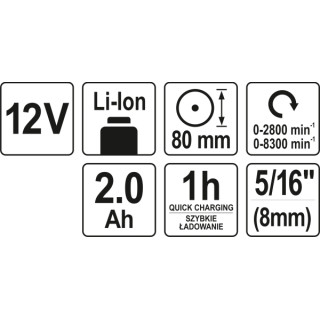 POLERKA AKUMULATOROWA 12 V (2 AH, 80MM, 2 BIEGI)