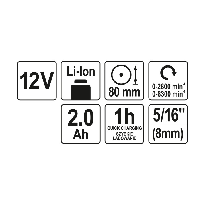 POLERKA AKUMULATOROWA 12 V (2 AH, 80MM, 2 BIEGI)