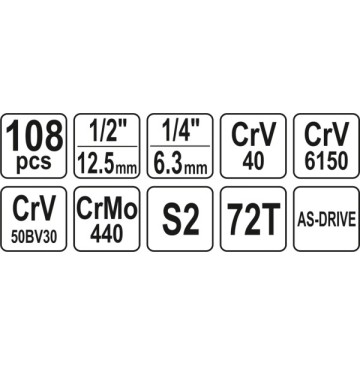 Zestaw narzędziowy 1/4 i 1/2 kpl 108szt