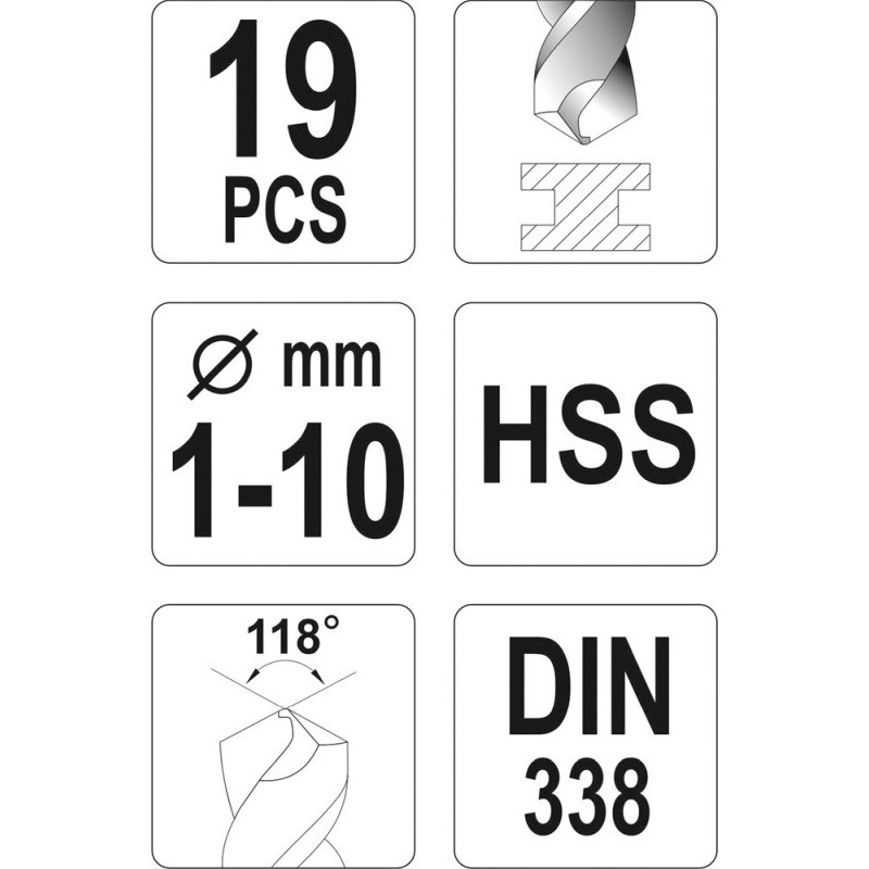 Zestaw wierteł do met hss 1-10mm 19cz