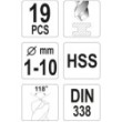 Zestaw wierteł do met hss 1-10mm 19cz