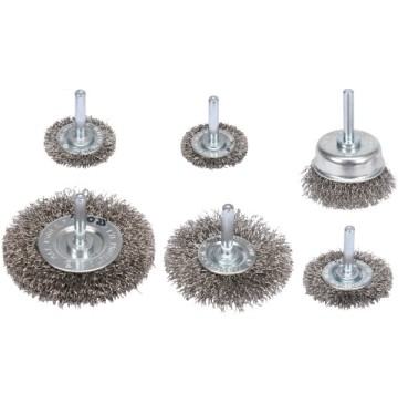 Zestaw szczotek z trzpieniem inox 6szt