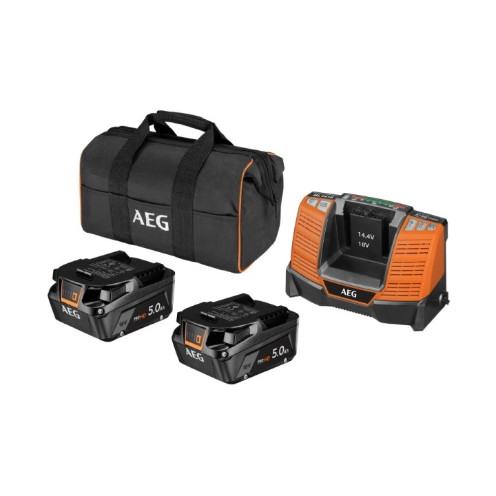 AEG ZESTAW 2 X AKU. 18V 5AH, SZYBKA ŁADOWARKA, TORBA
