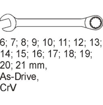 Wkład do szuflady klucze płasko-oczkowe 6-21mm 16cz