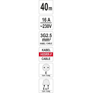 Przedłużacz na bębnie plastikowym 40m przewód 2x3 5mm2