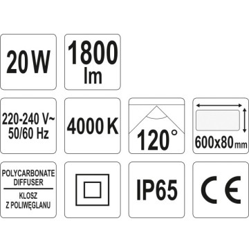 Oprawa hermetyczna ip65 led 20w 4000k