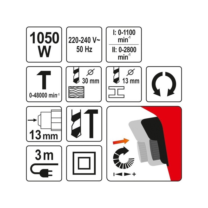 Wiertarka udarowa dwubiegowa 1050w