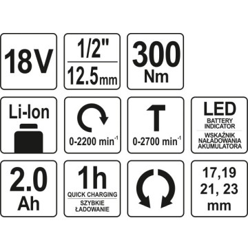 Klucz udarowy 1/2 akumulatorowy 300 nm 18v