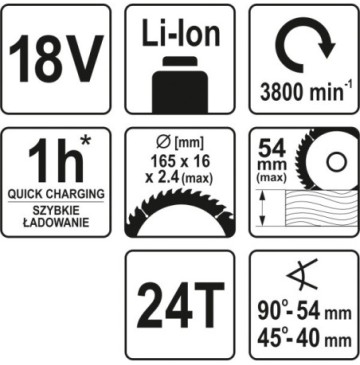 Pilarka 165mm 18v bez akumulatora