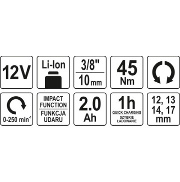 Grzechotka udarowa 3/8-1/2 45 nm 12v (20ah 1h)