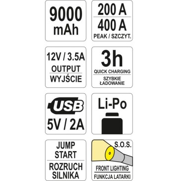 Urządzenie rozruchowe/power bank 9000mah