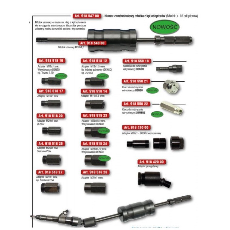Młotek udarowy master 4 kg zestem końcówek specjalnych do wyciągania wtrysk common rail adapter przegubowy w zestie