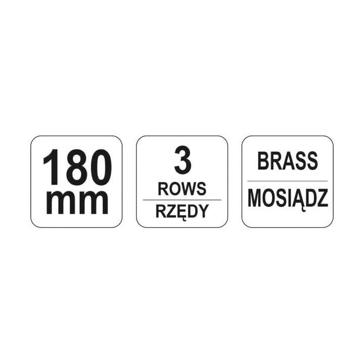 SZCZOTKA DRUCIANA, DRUT MOSIĘŻNY, 3 RZĘDY, RĘKOJEŚĆ PLASTIK.
