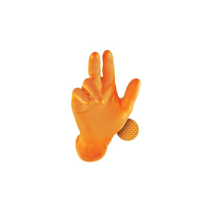 RĘKAWICE NITRYLOWE OCHRONNE GRIPPAZ 246 POMARAŃCZOWE 50 SZT ROZ. XL