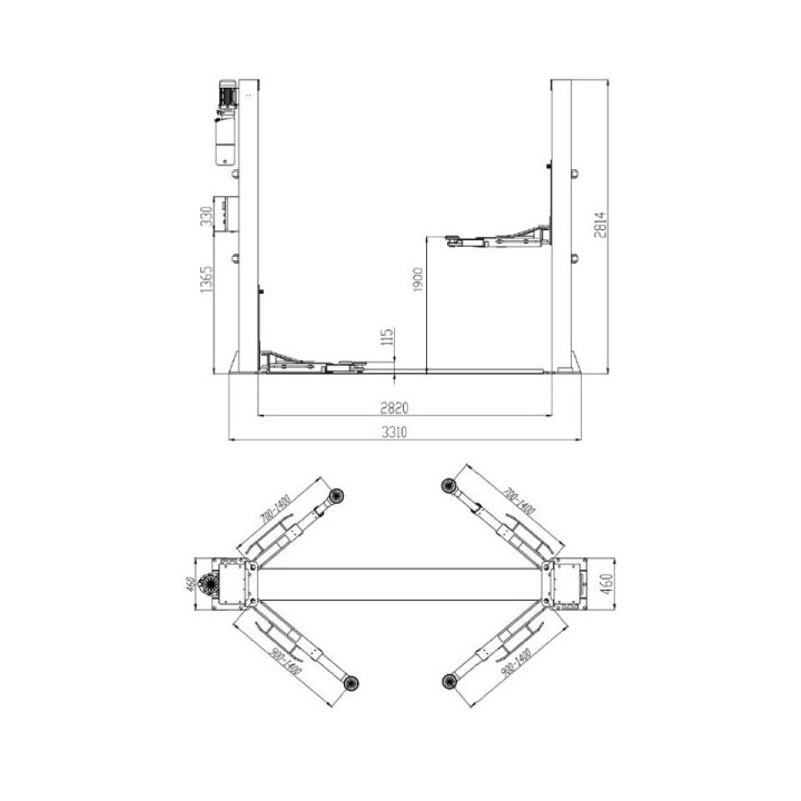 PODNOŚNIK DWUKOLUMNY ELEKTROHYDRAULICZNY 4T CASTEX QJY4.0-D6A 230V