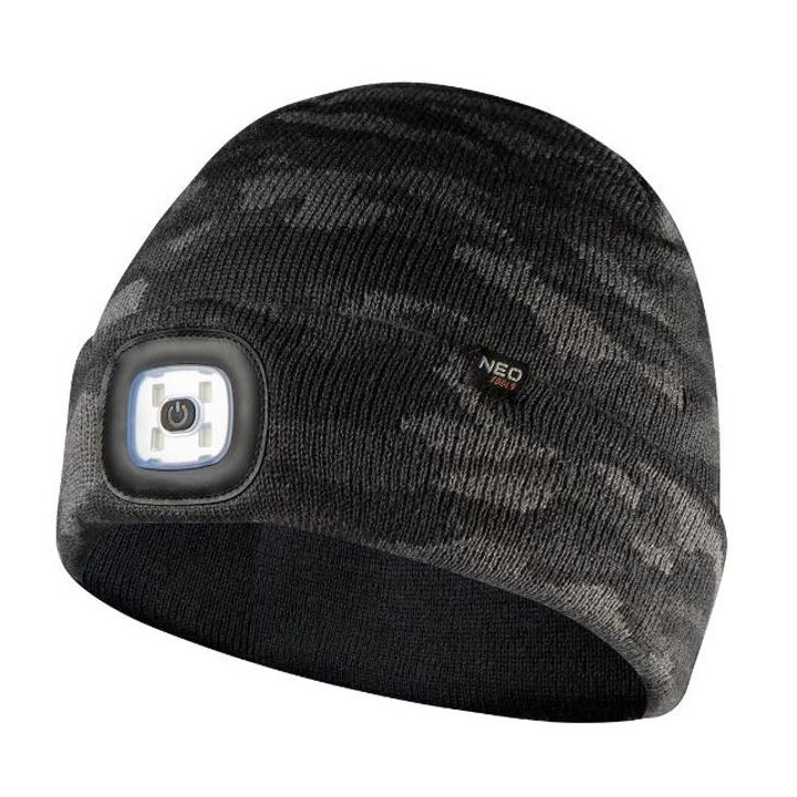 CZAPKA Z LATARKĄ LED, DWUWARSTWOWA, CAMO URBAN
