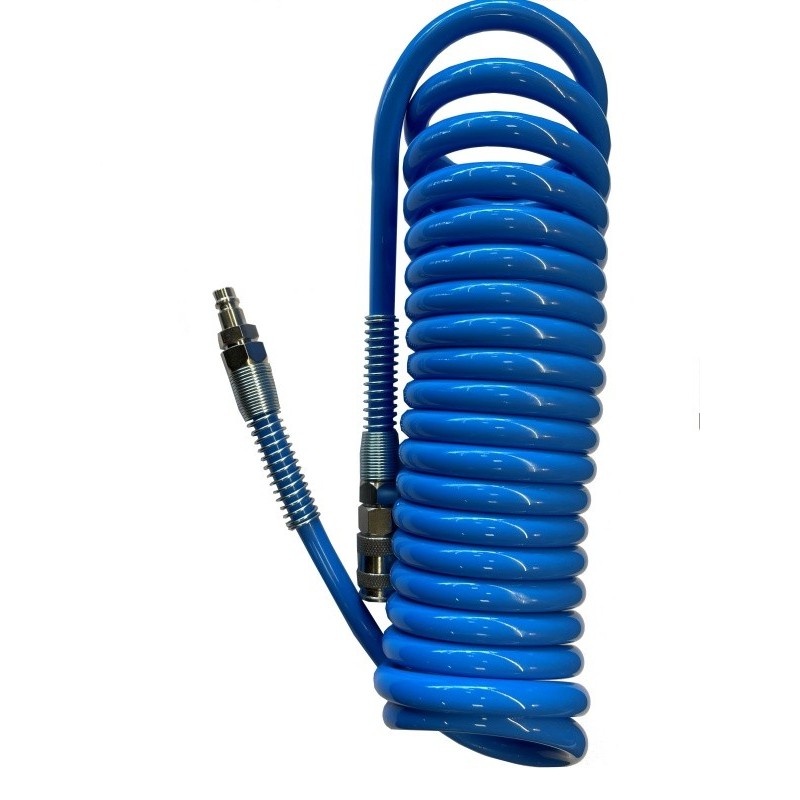 Przewód pneumatyczny spiralny pu blue ze złączami 12x8 10m