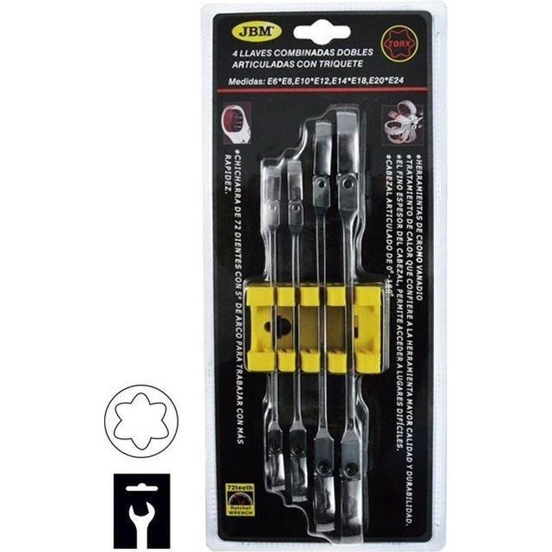 Klucze oczkowe torx e6-e24 przegubowe z grzechotką 4 szt