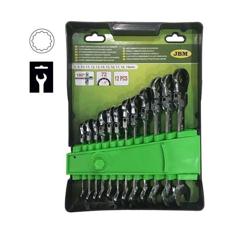 Klucze płasko oczk 8-19 mm z grzech i przeg 12 szt