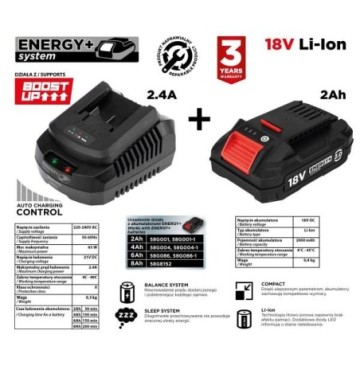 Zestaw energy akumulator 2ah z ładowarką