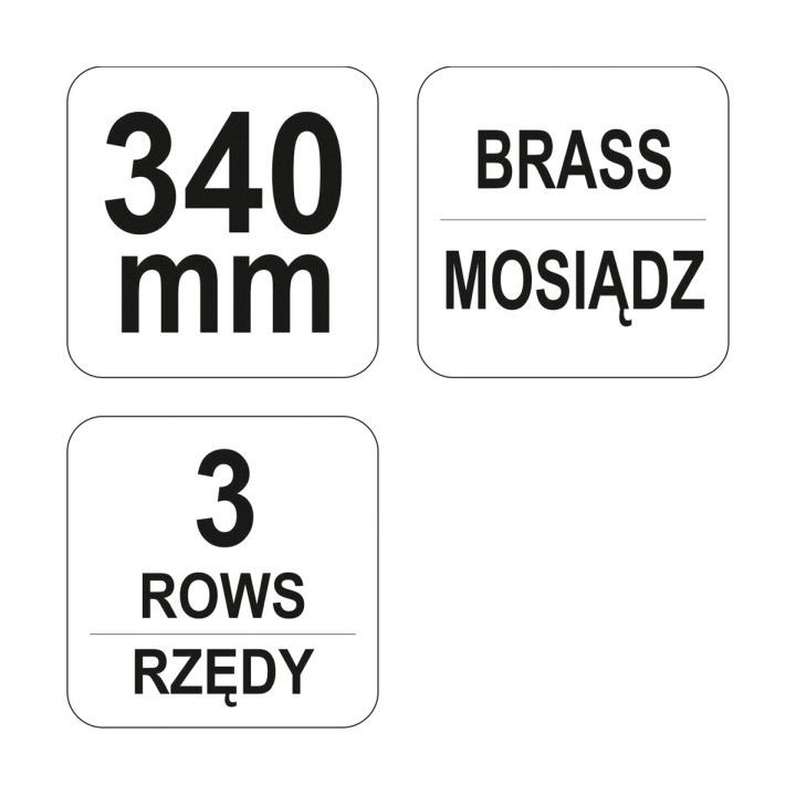 SZCZOTKA DRUCIANA, DRUT MOSIĘŻNY, 3 RZĘDY,RĘKOJEŚĆ PLASTIK.