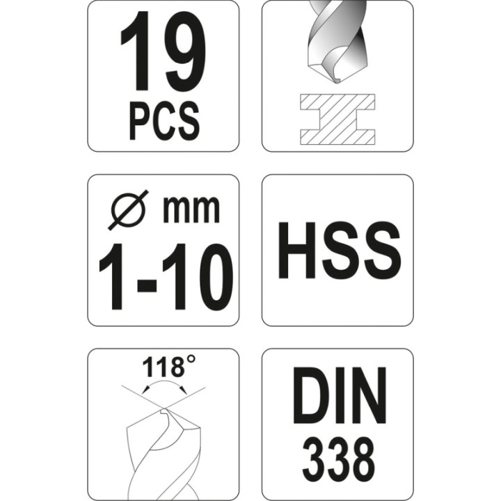 ZESTAW WIERTEŁ DO MET. HSS, 1-10MM, 19CZ