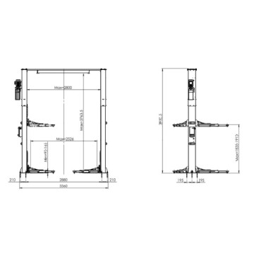 Podnośnik dwukolumnowy elektrohydrauliczny automatyczny 4t łączony górą arm 3-3 p 2800mm wys 3951mm 400v pd4000c nortec