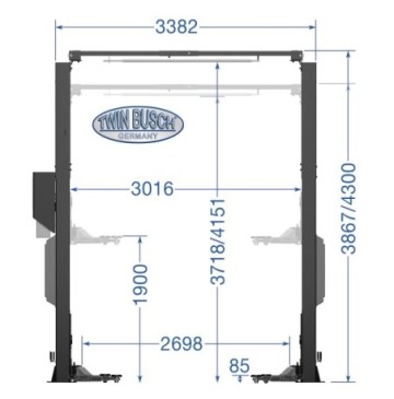 Podnośnik dwukolumnowy el hydrauliczny automatyczny 42t łączony górą arm 3-3 p 2872/3016mm wys 3867/4300mm 400v tw 242ce