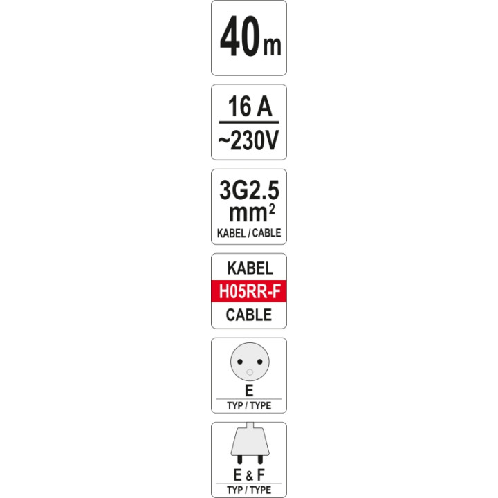 PRZEDŁUŻACZ NA BĘBNIE PLASTIKOWYM 40M, PRZEWÓD 2X3, 5MM2