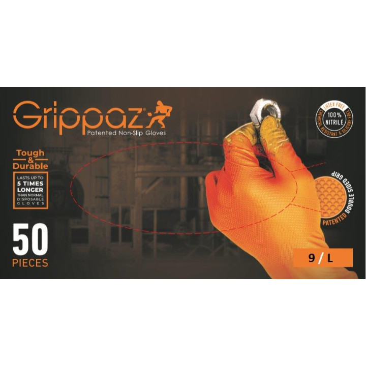 RĘKAWICE NITRYLOWE OCHRONNE GRIPPAZ 246 POMARAŃCZOWE 50 SZT ROZ. L