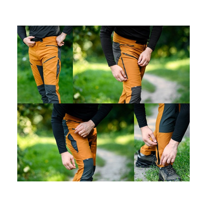 SPODNIE ROBOCZE OUTDOOR, 4 WAY STRETCH, MUSZTARDOWO-SZARE, ROZMIAR M