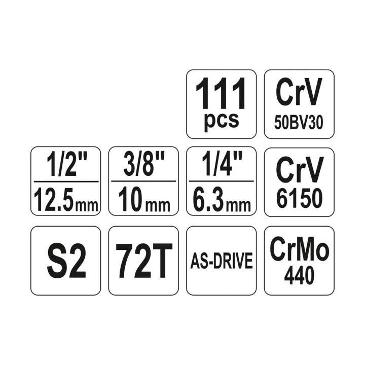 ZESTAW NARZĘDZIOWY 1/4" 3/8" 1/2" 111CZ. XL