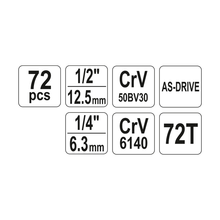 ZESTAW NARZĘDZIOWY 1/2", 1/4", 72CZ.